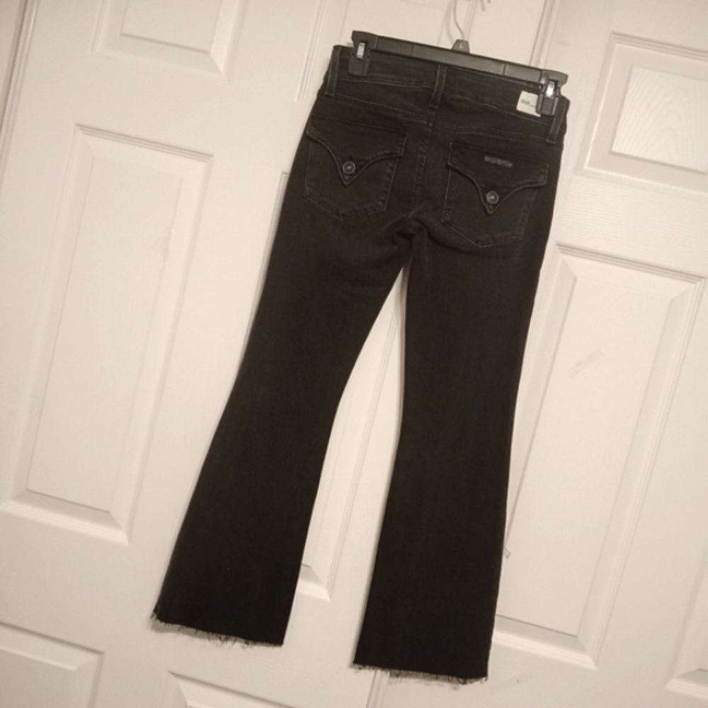 NEW Hudson Jeans Bootcut Dark Wash Frayed Hem Distressed Denim Black Sz 24